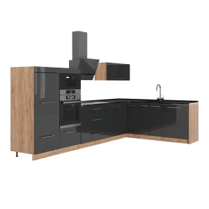 Eckküche Fame-Line Dunkelgrau/Goldkraft Eiche 347 x 207 cm, AP Anthrazit Vicco
