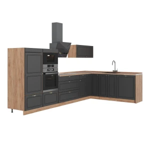 Kuchnia narożna Fame-Line Anthrazit Gold rustykalny/Dąb goldkraft 347 x 207 cm, BP Dąb Vicco