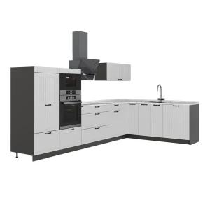 Kuchnia narożna Fame-Line Biały rustykalny/Antracyt 347 x 207 cm, BP Marmur Vicco