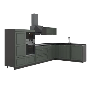 Eckküche Fame-Line Grün-Gold Landhaus/Anthrazit 347 x 207 cm, AP Anthrazit Vicco