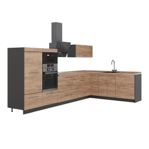 Eckküche Fame-Line Goldkraft Eiche/Anthrazit 347 x 207 cm, AP Eiche Vicco