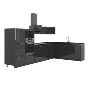 Cucina angolare completa Fame-Line Antracite lucido/Antracite 347 x 207 cm senza piano di lavoro Vicco
