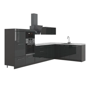 Hoekkeuken Fame-Line Antraciet Hoogglans/Antraciet 347 x 207 cm, WB Marmer Vicco