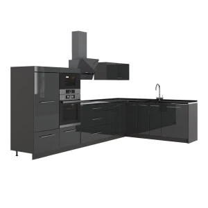 Hoekkeuken Fame-Line Antraciet Hoogglans/Antraciet 347 x 207 cm, WB Antraciet Vicco