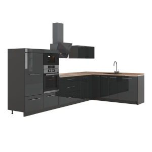 Hoekkeuken Fame-Line Antraciet Hoogglans/Antraciet 347 x 207 cm, WB Eik Vicco