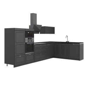 Eckküche Fame-Line Anthrazit-Gold Landhaus/Anthrazit 347 x 207 cm ohne Arbeitsplatte Vicco