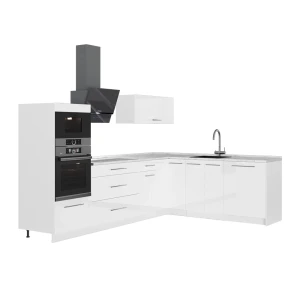 Hoekkeuken Fame-Line Wit Hoogglans/Wit 287 x 207 cm, WB Marmer Vicco