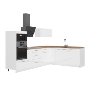 Hoekkeuken Fame-Line Wit Hoogglans/Wit 287 x 207 cm, WB Eik Vicco