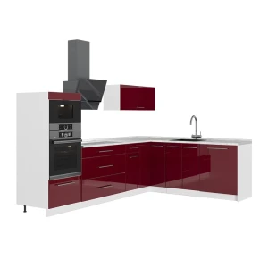 Hoekkeuken Fame-Line Bordeauxrode hoogglans/Wit 287 x 207 cm, WB Marmer Vicco