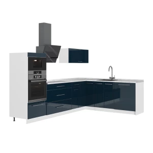 Hoekkeuken Fame-Line Donkerblauw hoogglans/Wit 287 x 207 cm zonder werkblad Vicco
