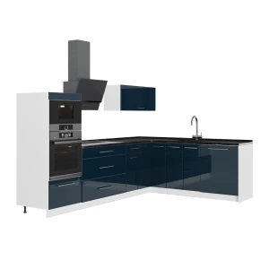 Hoekkeuken Fame-Line Donkerblauw hoogglans/Wit 287 x 207 cm, WB Antraciet Vicco