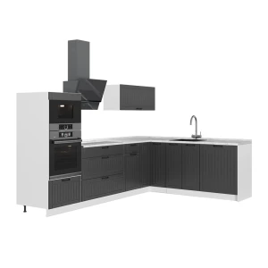 Hoekkeuken Fame-Line Donkergrijs/Wit 287 x 207 cm, WB Marmer Vicco