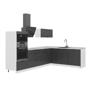 Eckküche Fame-Line Dunkelgrau/Weiß 287 x 207 cm ohne Arbeitsplatte Vicco