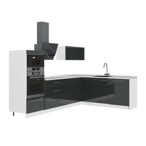 Hoekkeuken Fame-Line Antraciet Hoogglans/Wit 287 x 207 cm, WB Marmer Vicco