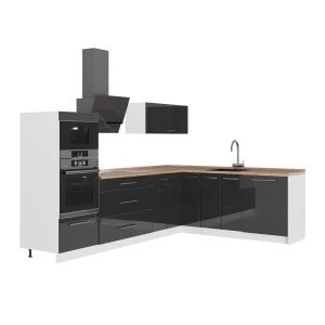 Hoekkeuken Fame-Line Antraciet Hoogglans/Wit 287 x 207 cm, WB Eik Vicco