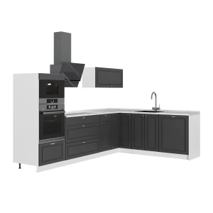 Hoekkeuken Fame-Line Anthrazit-Gold Landhaus/Wit 287 x 207 cm, WB Marmer Vicco