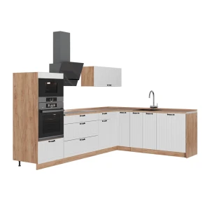 Hoekkeuken Fame-Line Wit Landhuis/Goudkleurig Eiken 287 x 207 cm, WB Eik Vicco