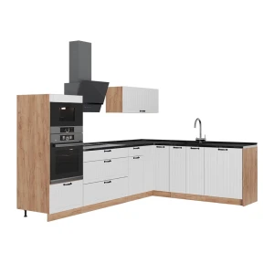 Kuchnia narożna Fame-Line Biały rustykalny/Dąb goldkraft 287 x 207 cm, BP Antracyt Vicco