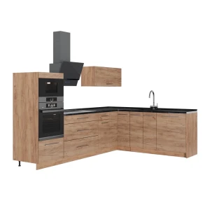Cuisine en angle Fame-Line Chêne de force doré/Chêne de force doré 287 x 207 cm, PT Anthracite Vicco