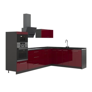 Eckküche Fame-Line Bordeaux Hochglanz/Anthrazit 287 x 207 cm, AP Anthrazit Vicco