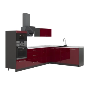 Eckküche Fame-Line Bordeaux Hochglanz/Anthrazit 287 x 207 cm, AP Marmor Vicco