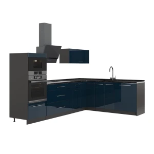 Cucina angolare completa Fame-Line Blu scuro lucido/Antracite 287 x 207 cm senza piano di lavoro Vicco