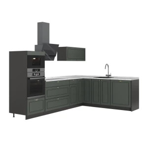 Hoekkeuken Fame-Line Groen-Goud Landhuis/Antraciet 287 x 207 cm, WB Marmer Vicco