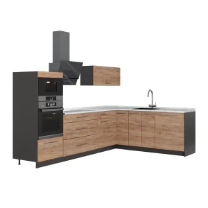 Hoekkeuken Fame-Line Goudkleurig Eiken/Antraciet 287 x 207 cm, WB Marmer Vicco