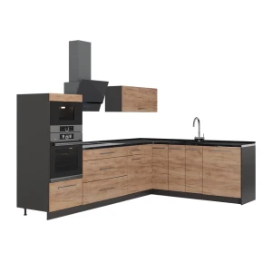 Kuchnia narożna Fame-Line Dąb goldkraft/Antracyt 287 x 207 cm, BP Antracyt Vicco