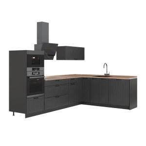 Hoekkeuken Fame-Line Donkergrijs/Antraciet 287 x 207 cm, WB Eik Vicco