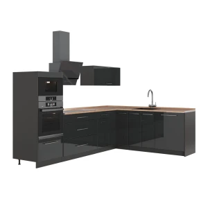 Hoekkeuken Fame-Line Antraciet Hoogglans/Antraciet 287 x 207 cm, WB Eik Vicco