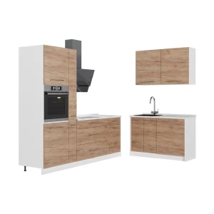 Küchenzeile Fame-Line Goldkraft Eiche/Weiß 220 x 120 cm ohne Arbeitsplatte Vicco