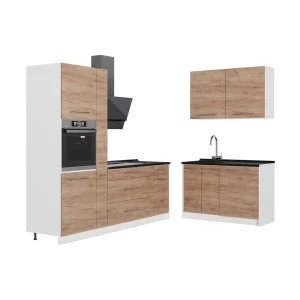 Küchenzeile Fame-Line Goldkraft Eiche/Weiß 220 x 120 cm, AP Anthrazit Vicco