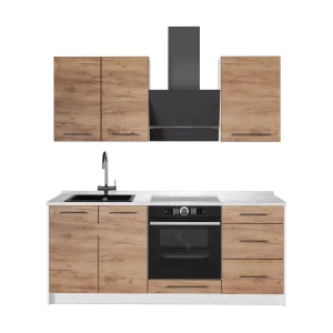Singleküche Fame-Line Goldkraft Eiche/Weiß 190 cm, AP Marmor Vicco