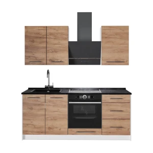 Singleküche Fame-Line Goldkraft Eiche/Weiß 190 cm, AP Anthrazit Vicco