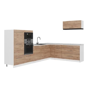 Eckküche Fame-Line Goldkraft Eiche/Weiß 327 x 227 cm, AP Marmor Vicco
