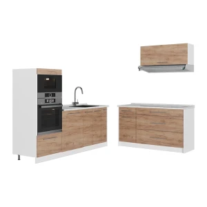 Küchenzeile Fame-Line Goldkraft Eiche/Weiß 340 cm, AP Marmor Vicco