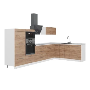 Eckküche Fame-Line Goldkraft Eiche 347 x 207 cm, AP Marmor Vicco