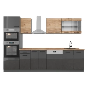 Køkkenrække R-Line Guld power eg/antracit 300 cm tofarvede skabe, BP Eg Vicco