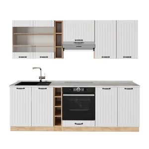 Küchenzeile Fame-Line Weiß Landhaus 235 cm , AP Marmor Vicco