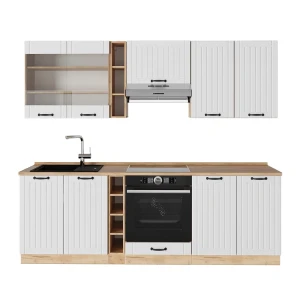Küchenzeile Fame-Line Weiß Landhaus 235 cm , AP Eiche Vicco