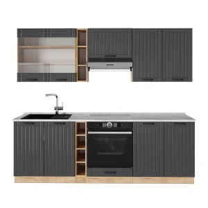 Küchenzeile Fame-Line Dunkelgrau 235 cm , AP Marmor Vicco