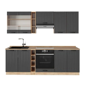 Küchenzeile Fame-Line Dunkelgrau 235 cm , AP Eiche Vicco