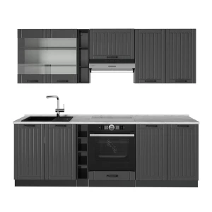Küchenzeile Fame-Line Dunkelgrau 235 cm , AP Marmor Vicco
