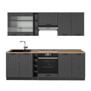 Küchenzeile Fame-Line Dunkelgrau 235 cm , AP Eiche Vicco