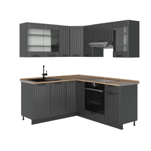 Cucina angolare completa Fame-Line Grigio scuro/Antracite 190 x 160 cm, PL Rovere Vicco