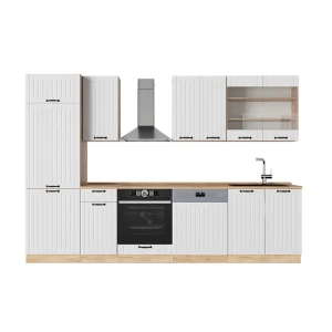 Küchenzeile Fame-Line Weiß Landhaus 300 cm , AP Eiche Vicco