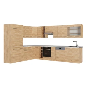Cucina angolare completa Fame-Line Rovere dorato/Rovere dorato 347 x 257 cm, PL Marmo Vicco