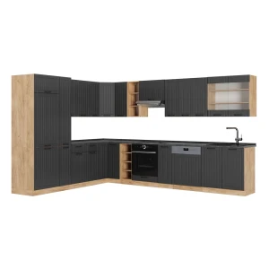 Eckküche Fame-Line Dunkelgrau/Goldkraft Eiche 347 x 257 cm ohne Arbeitsplatte Vicco
