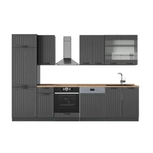 Küchenzeile Fame-Line Dunkelgrau 300 cm , AP Eiche Vicco